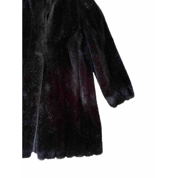 Vintage Womens Coat Faux Fur Mid Length Scalloped Edge Large Pocketed Black - Picture 4 of 10